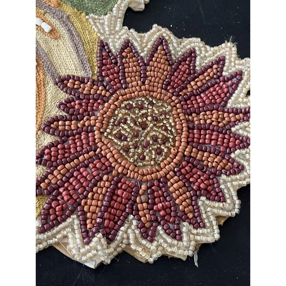 World Market Beaded Harvest Table Runner Fall Pumpkins Earthy Neutral Floral New